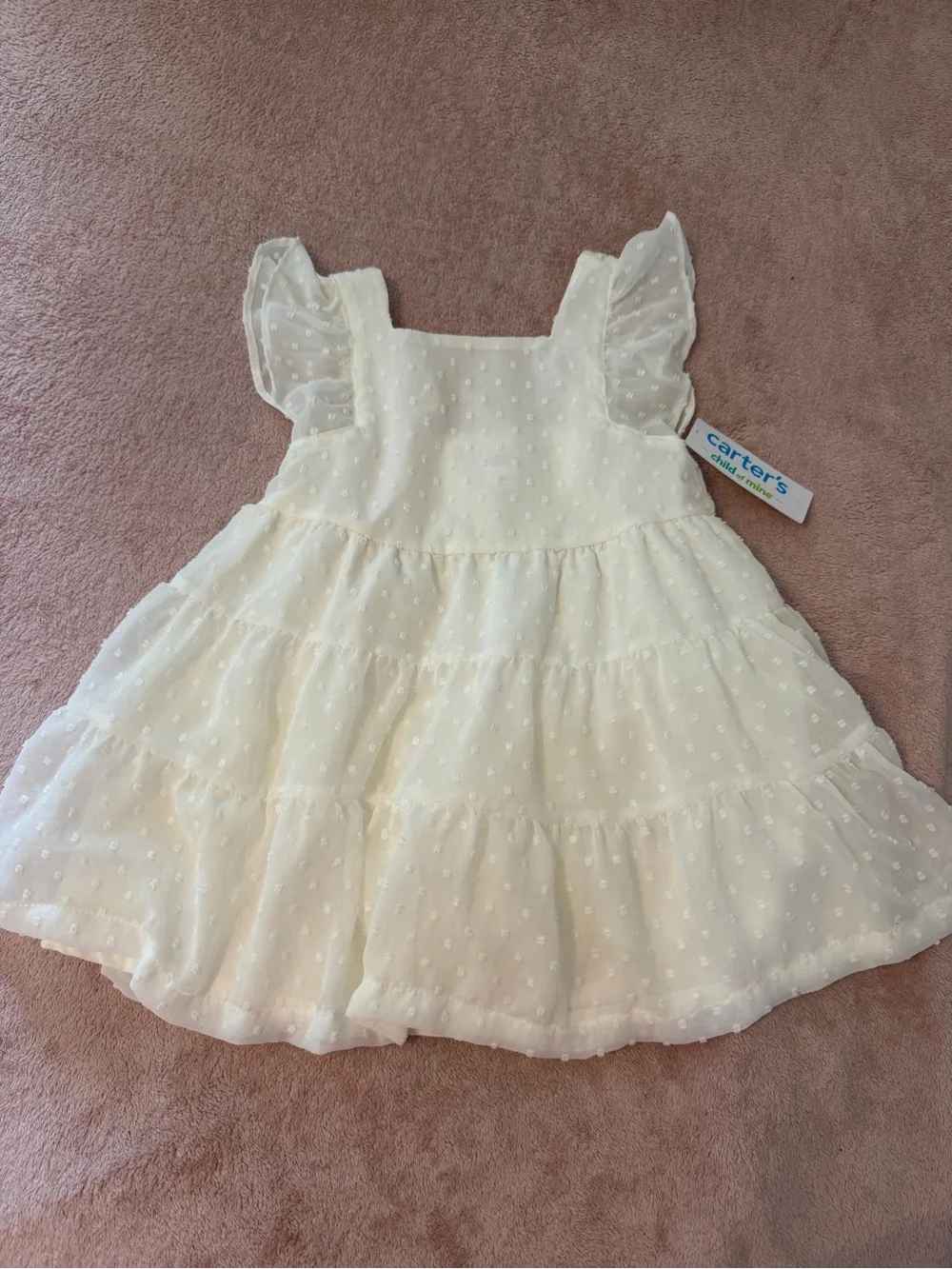 Carter's White Swiss Dot Tiered Dress with Ruffled Sleeves NWT